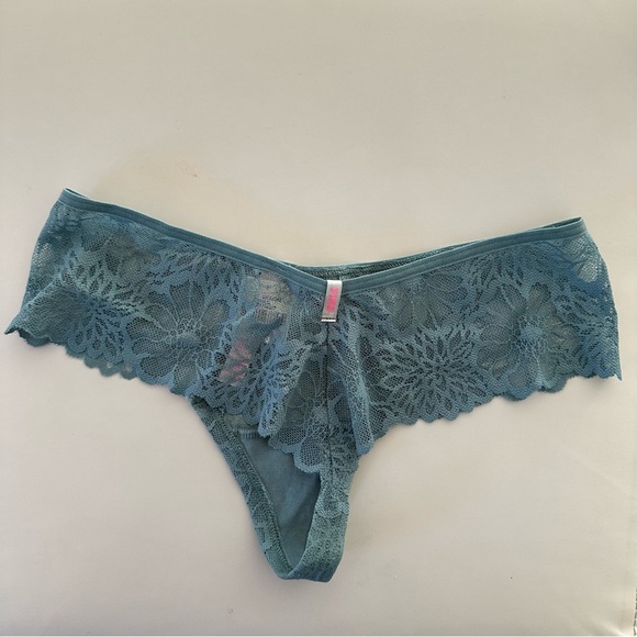 PINK Victoria's Secret Green Blue Lace Extra Low Rise Cheekster Thong NWT | XS - Picture 3 of 5